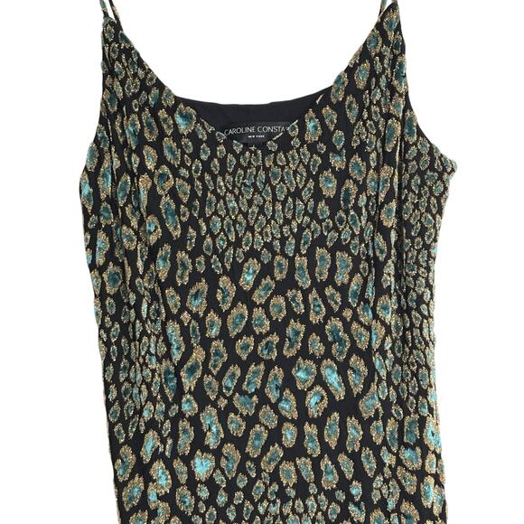 Caroline Constas Metallic Leopard Print Dress Midi Sz Lg Romantic Luxury Sexy - Picture 5 of 10